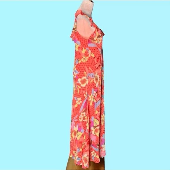 Chaudry KC Tropical Flutter Sleeve/Neck Floral Maxi Dress, Coral SZ Medium. NWT - Picture 3 of 6